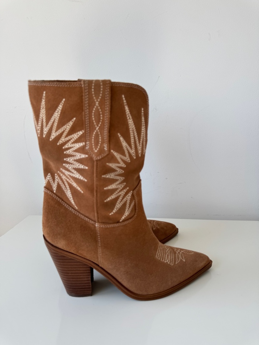 Marc Fisher Rogers Embroidered Suede Western Boot Brown Size 8.5 Women - Picture 6 of 7